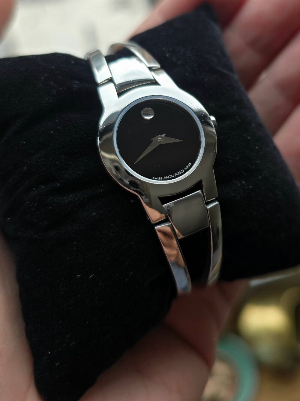 Movado Women's Watch, Amorosa, Black, Swiss, Bangle, ETA 902.002, 84.E4.1842